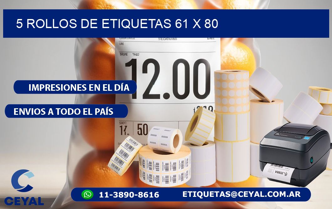 5 ROLLOS DE ETIQUETAS 61 x 80