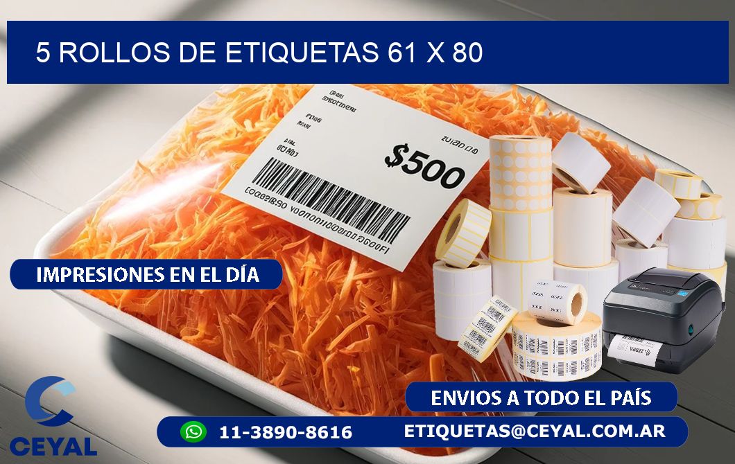 5 ROLLOS DE ETIQUETAS 61 x 80