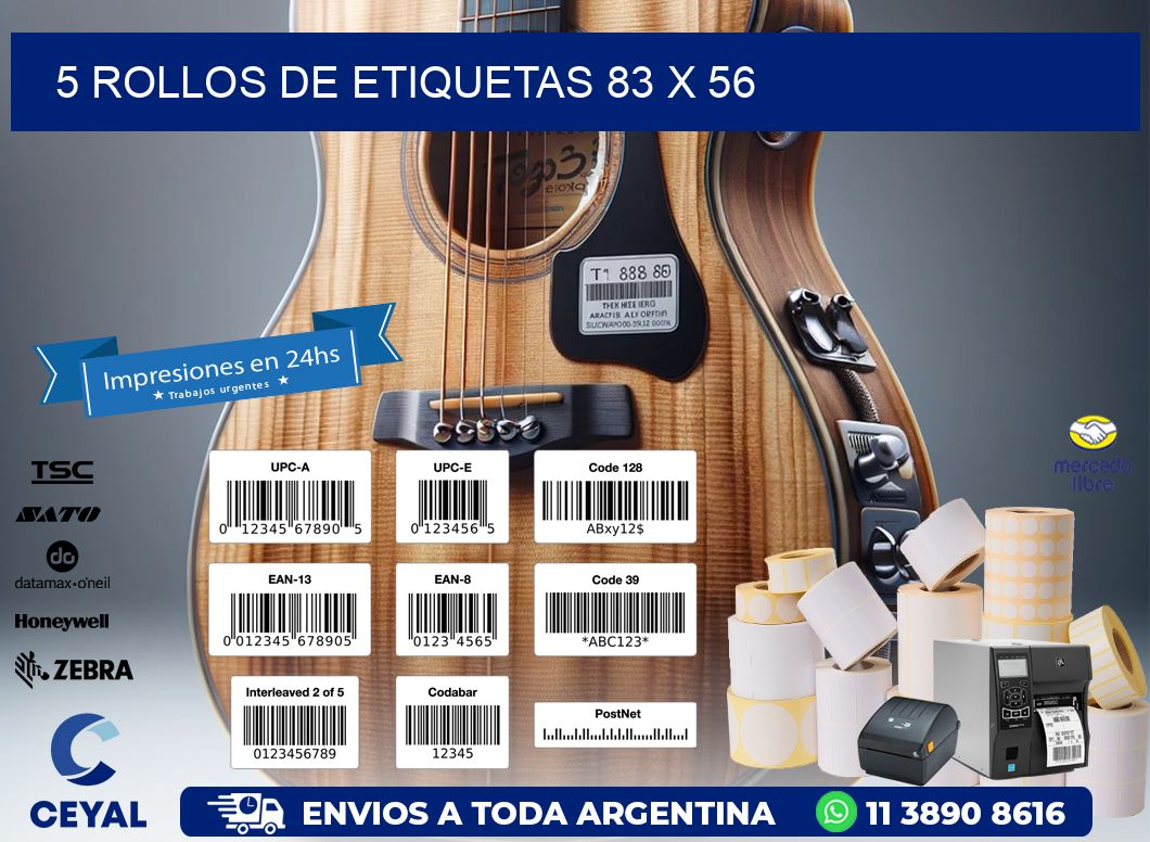 5 ROLLOS DE ETIQUETAS 83 x 56