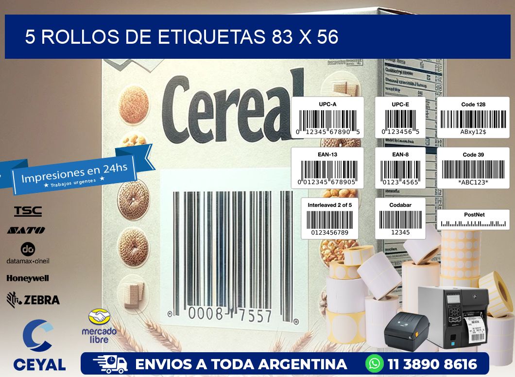 5 ROLLOS DE ETIQUETAS 83 x 56