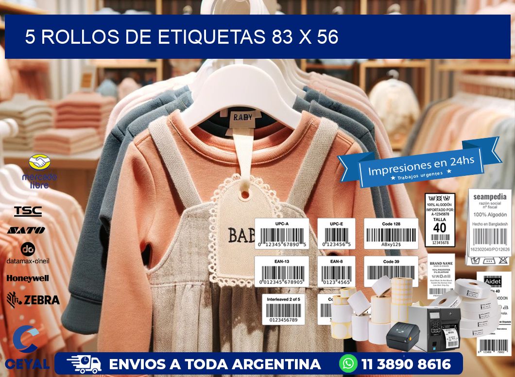 5 ROLLOS DE ETIQUETAS 83 x 56