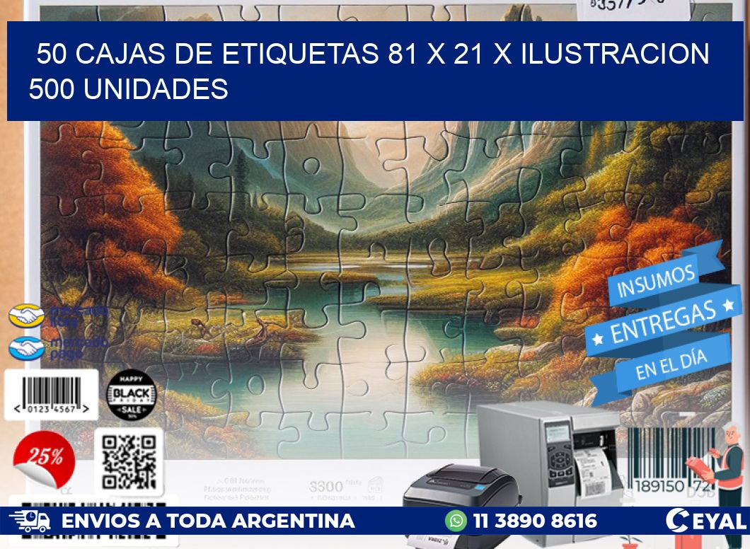 50 CAJAS DE ETIQUETAS 81 x 21 X ILUSTRACION 500 UNIDADES