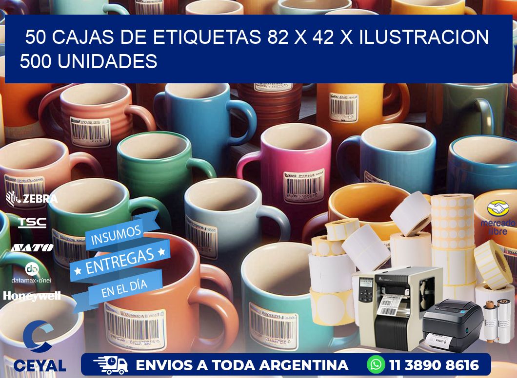 50 CAJAS DE ETIQUETAS 82 x 42 X ILUSTRACION 500 UNIDADES