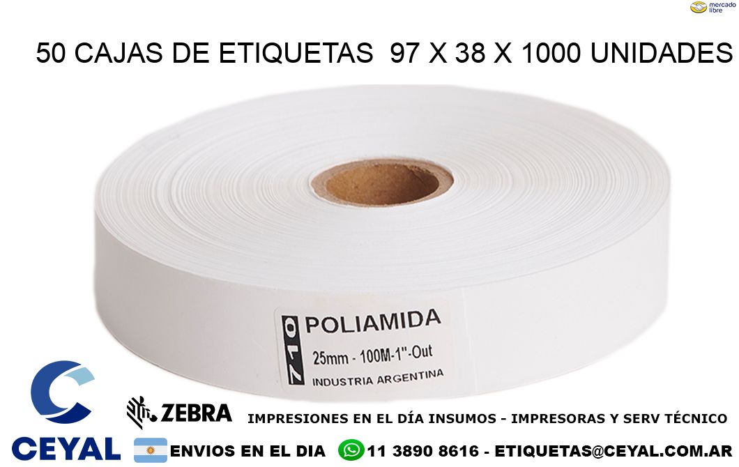 50 CAJAS DE ETIQUETAS  97 x 38 X 1000 UNIDADES