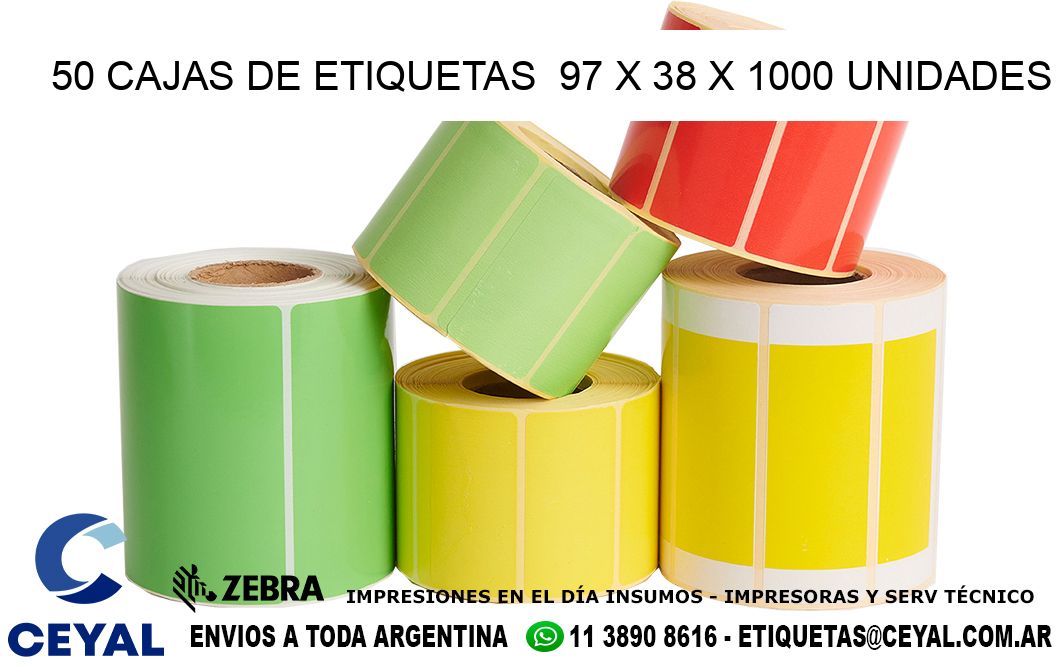 50 CAJAS DE ETIQUETAS  97 x 38 X 1000 UNIDADES