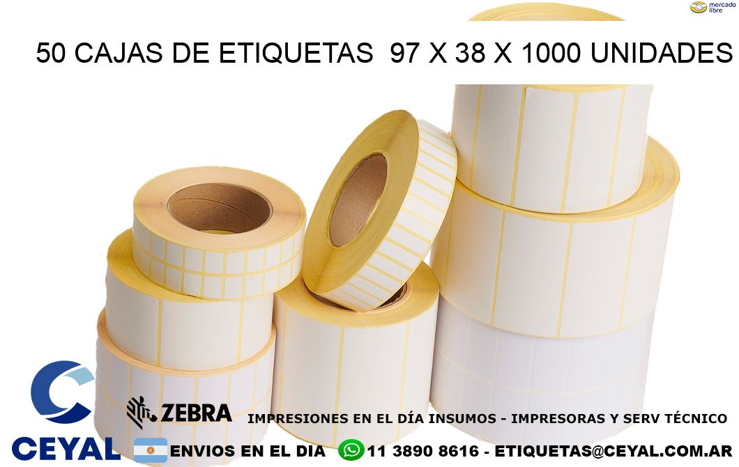 50 CAJAS DE ETIQUETAS  97 x 38 X 1000 UNIDADES