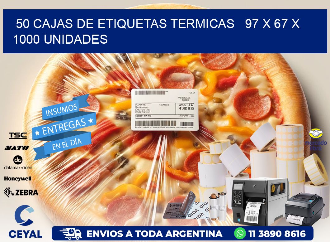 50 CAJAS DE ETIQUETAS TERMICAS   97 x 67 X 1000 UNIDADES