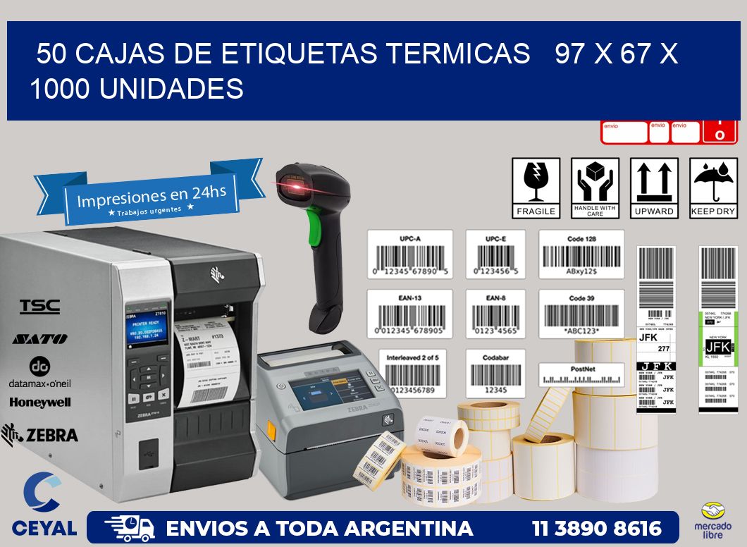 50 CAJAS DE ETIQUETAS TERMICAS   97 x 67 X 1000 UNIDADES