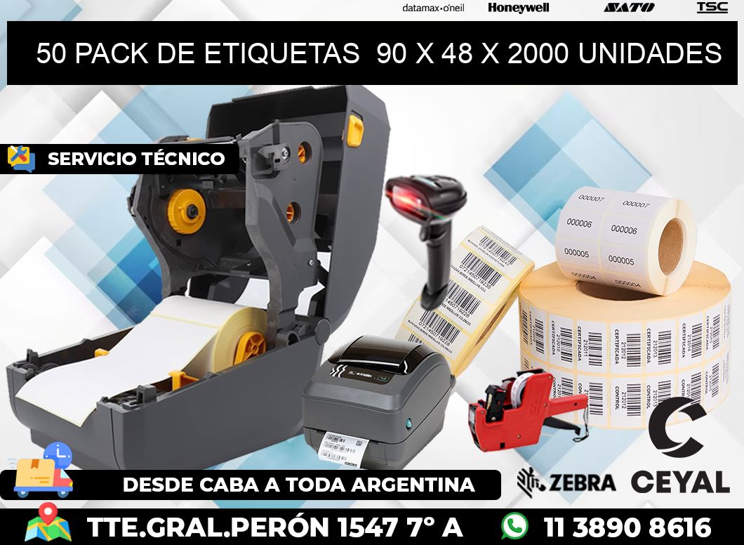 50 PACK DE ETIQUETAS  90 x 48 X 2000 UNIDADES