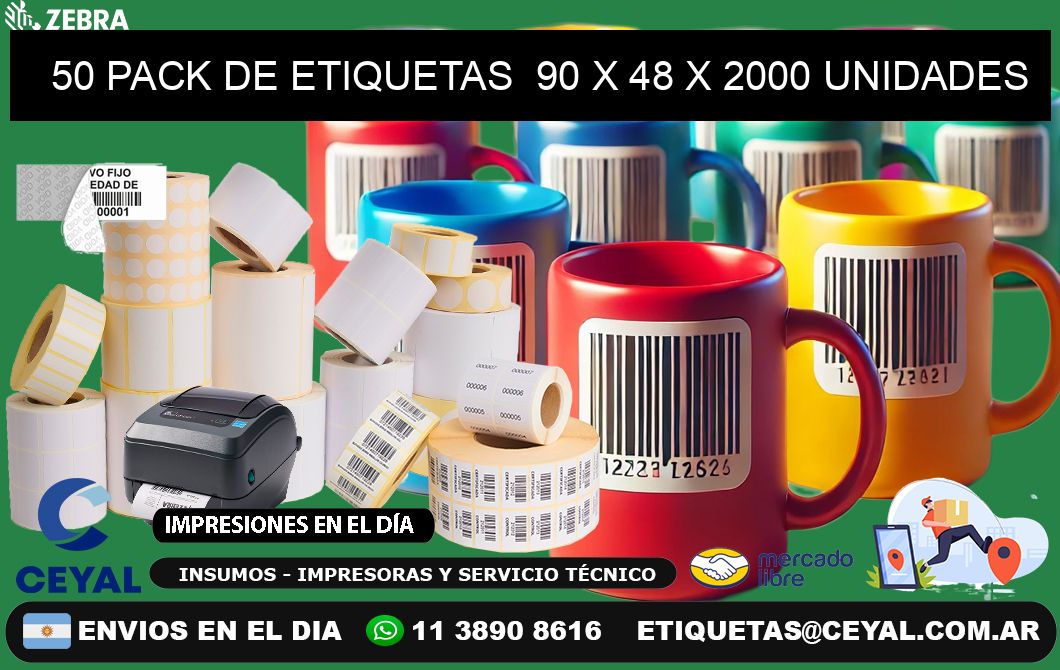 50 PACK DE ETIQUETAS  90 x 48 X 2000 UNIDADES