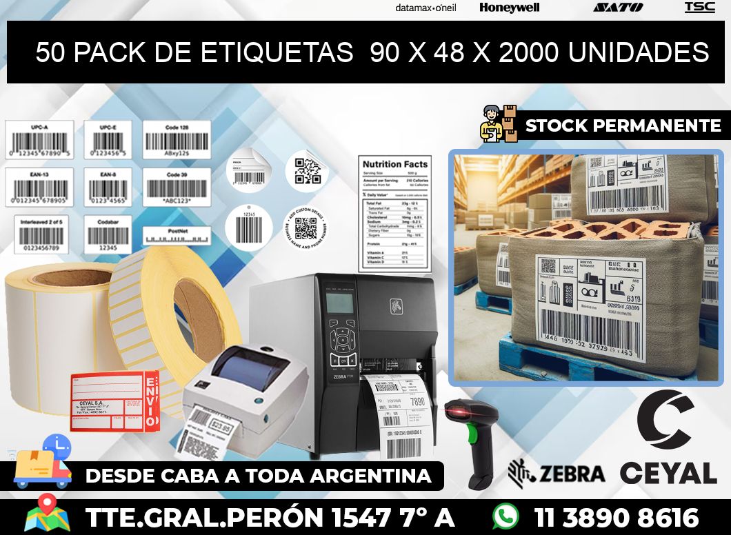 50 PACK DE ETIQUETAS  90 x 48 X 2000 UNIDADES