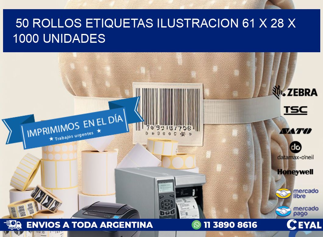 50 ROLLOS ETIQUETAS ILUSTRACION 61 x 28 X 1000 UNIDADES