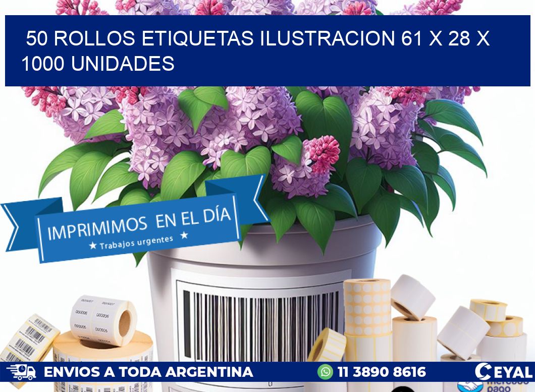 50 ROLLOS ETIQUETAS ILUSTRACION 61 x 28 X 1000 UNIDADES