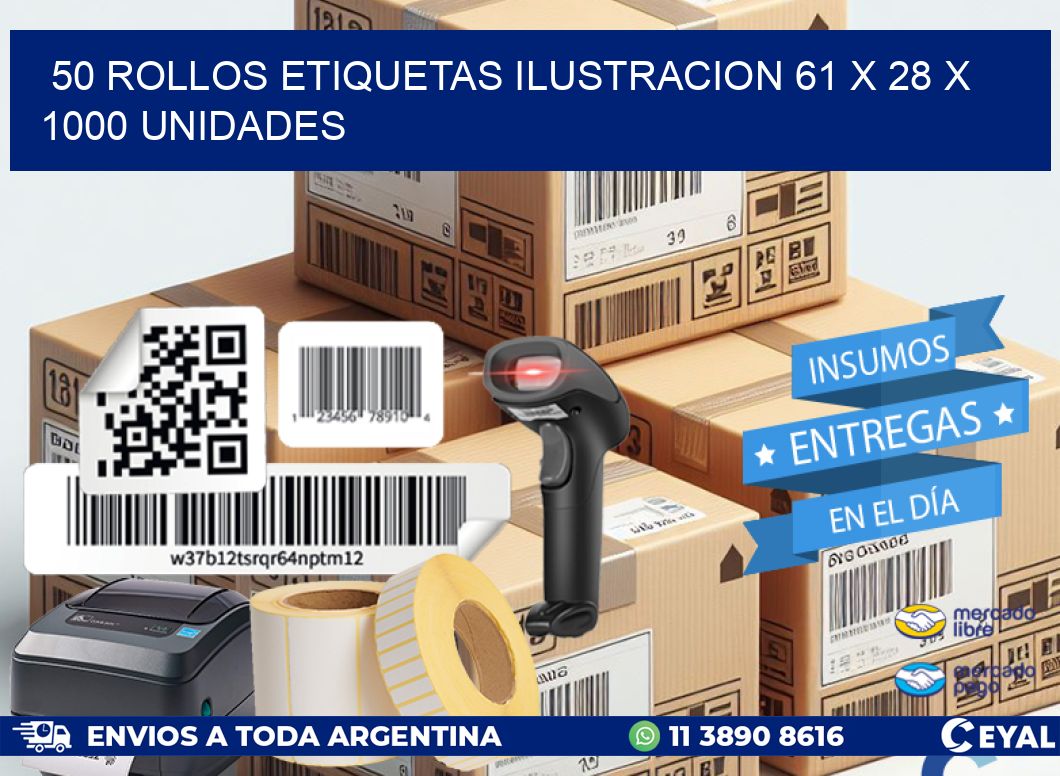 50 ROLLOS ETIQUETAS ILUSTRACION 61 x 28 X 1000 UNIDADES