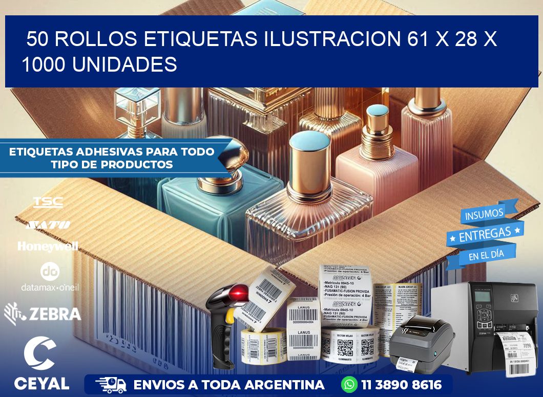 50 ROLLOS ETIQUETAS ILUSTRACION 61 x 28 X 1000 UNIDADES