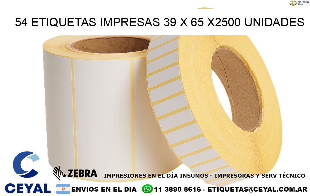 54 ETIQUETAS IMPRESAS 39 x 65 X2500 UNIDADES