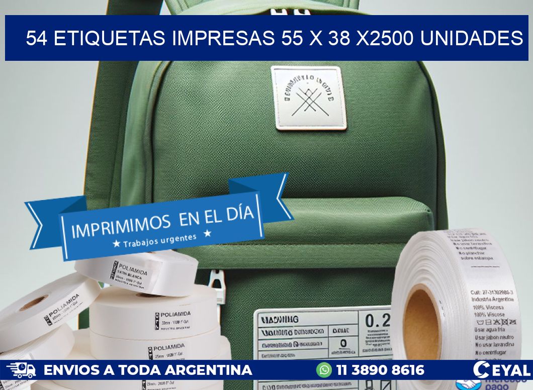 54 ETIQUETAS IMPRESAS 55 x 38 X2500 UNIDADES