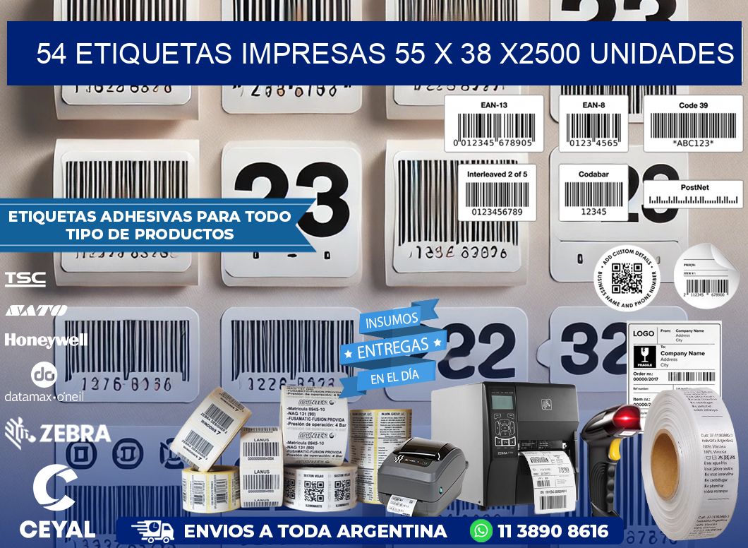 54 ETIQUETAS IMPRESAS 55 x 38 X2500 UNIDADES