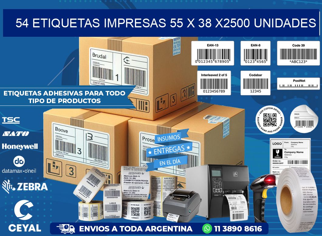 54 ETIQUETAS IMPRESAS 55 x 38 X2500 UNIDADES