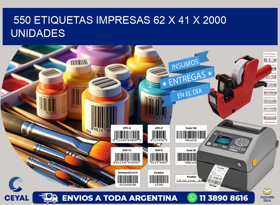 550 ETIQUETAS IMPRESAS 62 x 41 X 2000 UNIDADES