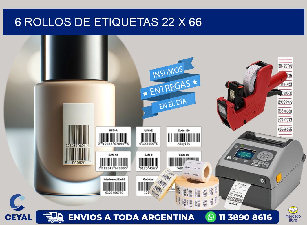 6 ROLLOS DE ETIQUETAS 22 x 66