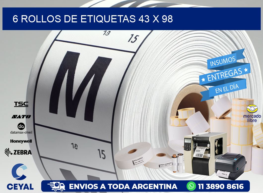 6 ROLLOS DE ETIQUETAS 43 x 98