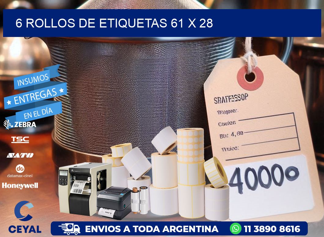 6 ROLLOS DE ETIQUETAS 61 x 28
