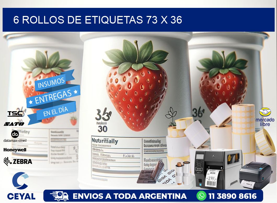 6 ROLLOS DE ETIQUETAS 73 x 36