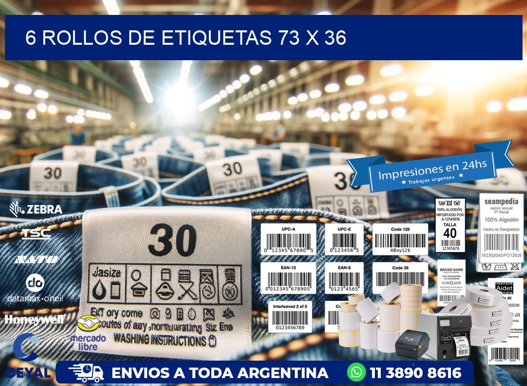 6 ROLLOS DE ETIQUETAS 73 x 36