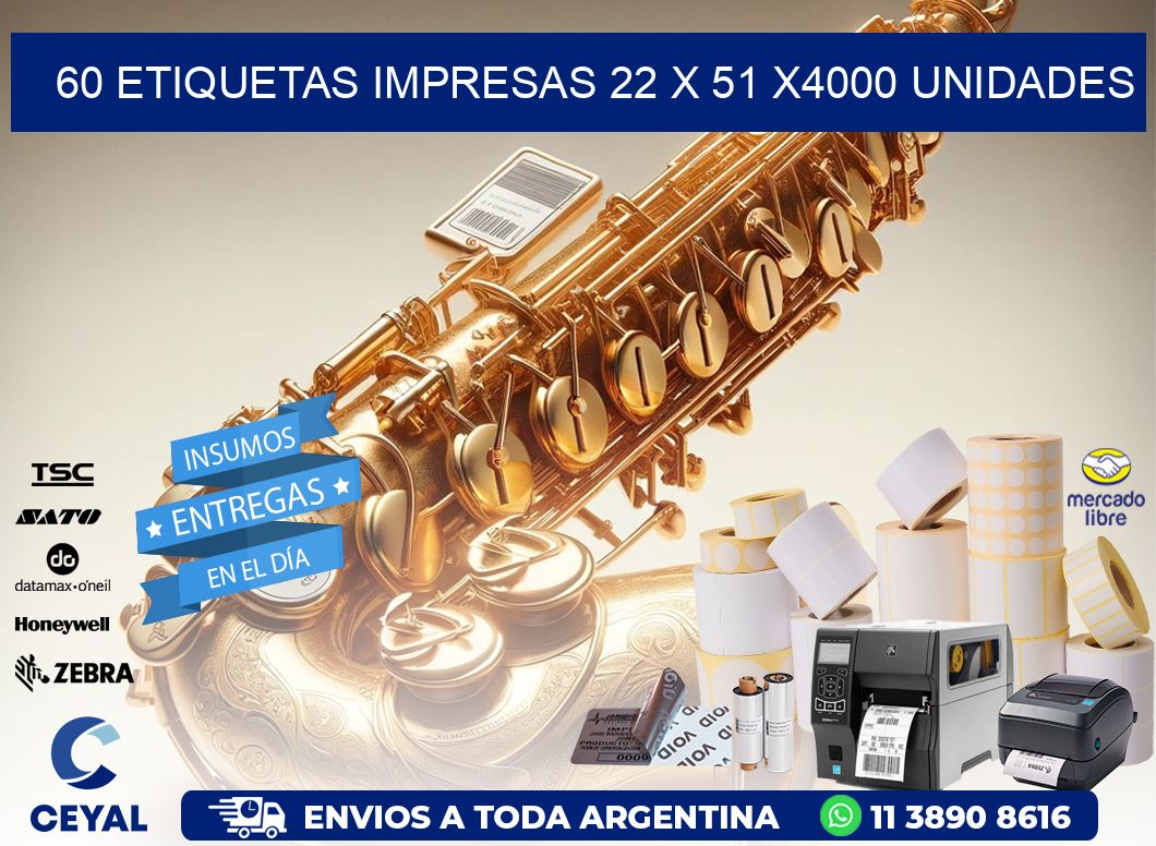 60 ETIQUETAS IMPRESAS 22 x 51 X4000 UNIDADES