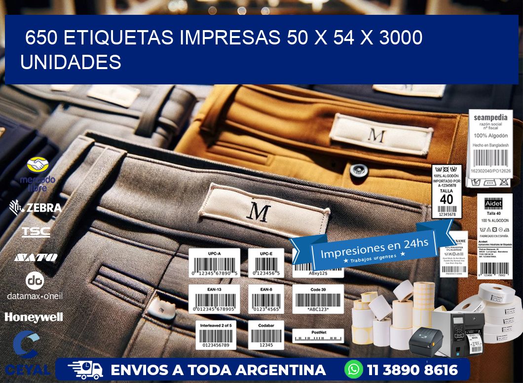 650 ETIQUETAS IMPRESAS 50 x 54 X 3000 UNIDADES