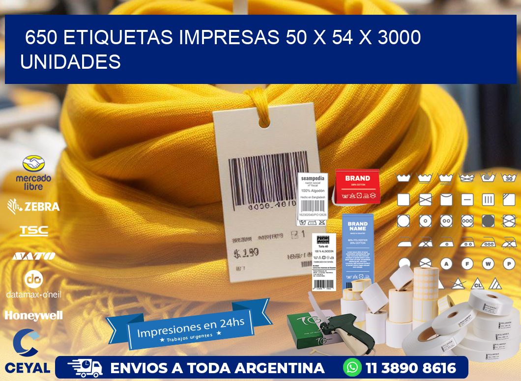 650 ETIQUETAS IMPRESAS 50 x 54 X 3000 UNIDADES