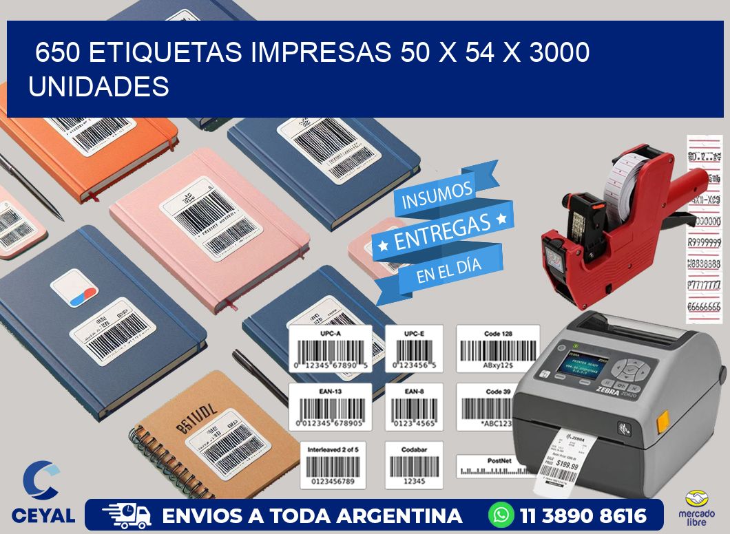 650 ETIQUETAS IMPRESAS 50 x 54 X 3000 UNIDADES