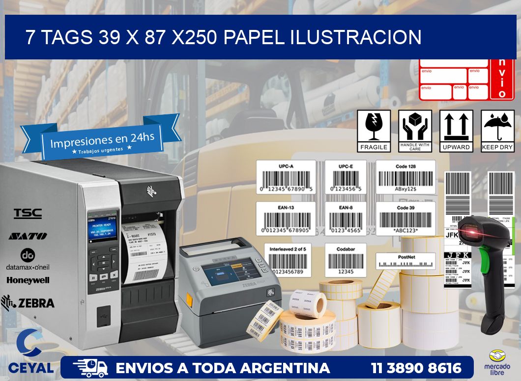 7 TAGS 39 x 87 X250 PAPEL ILUSTRACION