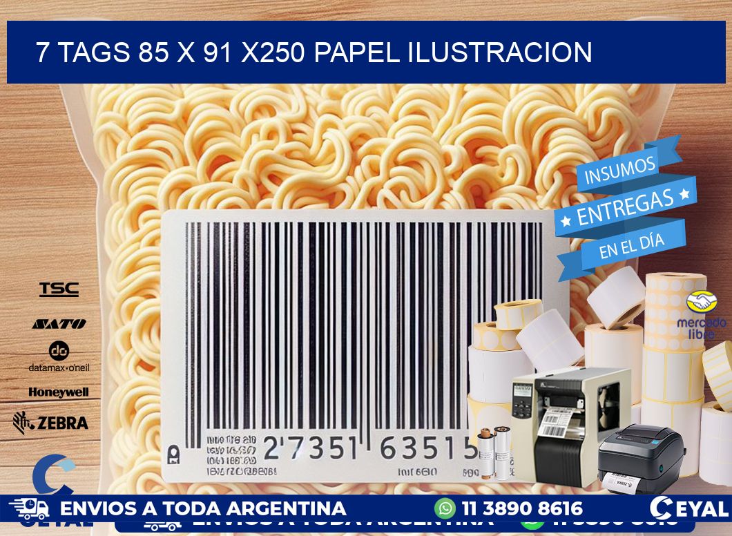 7 TAGS 85 x 91 X250 PAPEL ILUSTRACION
