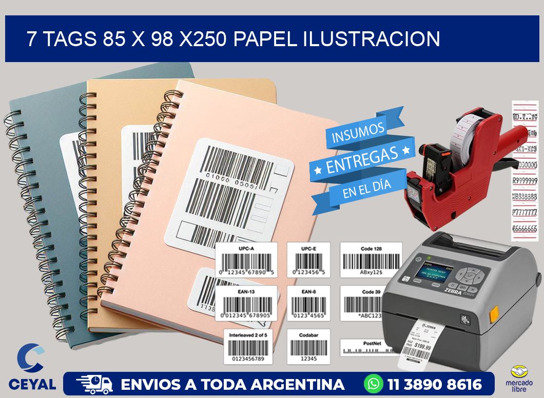 7 TAGS 85 x 98 X250 PAPEL ILUSTRACION