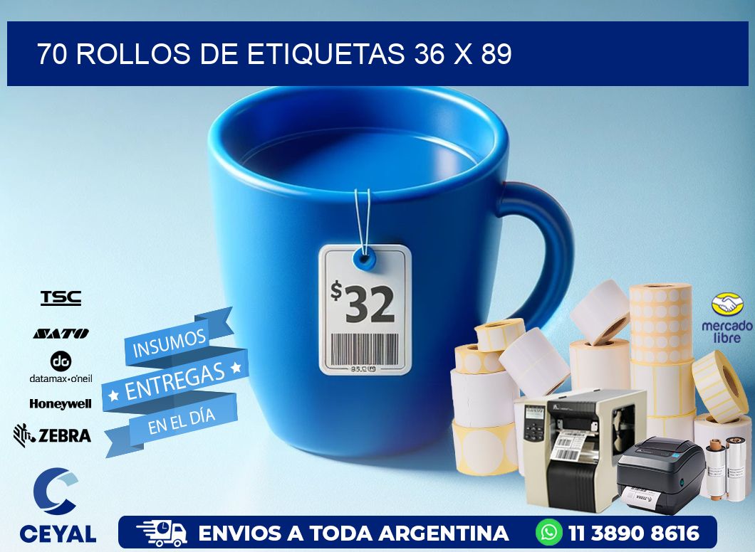 70 ROLLOS DE ETIQUETAS 36 x 89