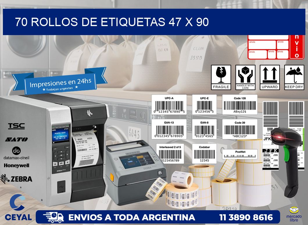 70 ROLLOS DE ETIQUETAS 47 x 90