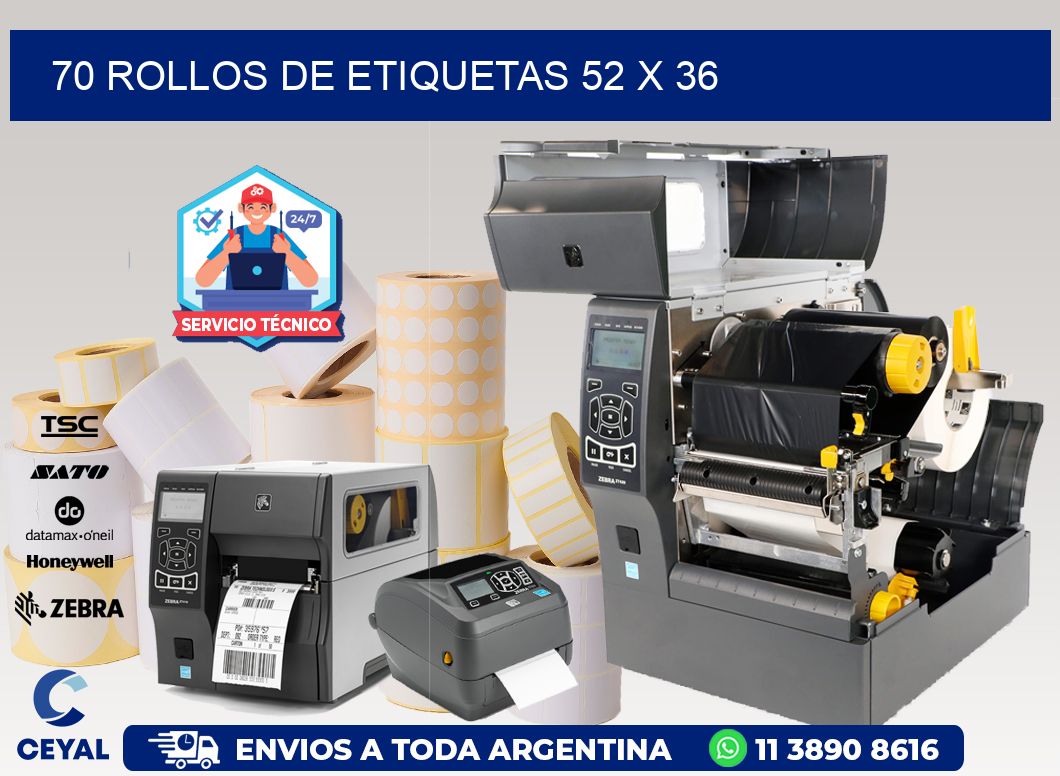 70 ROLLOS DE ETIQUETAS 52 x 36