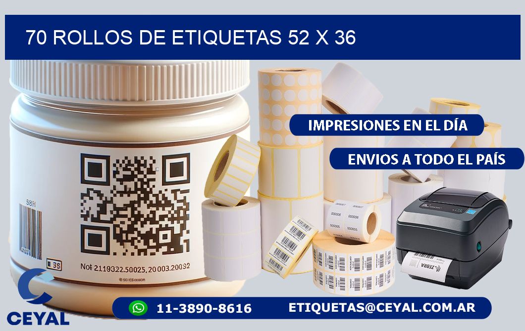 70 ROLLOS DE ETIQUETAS 52 x 36