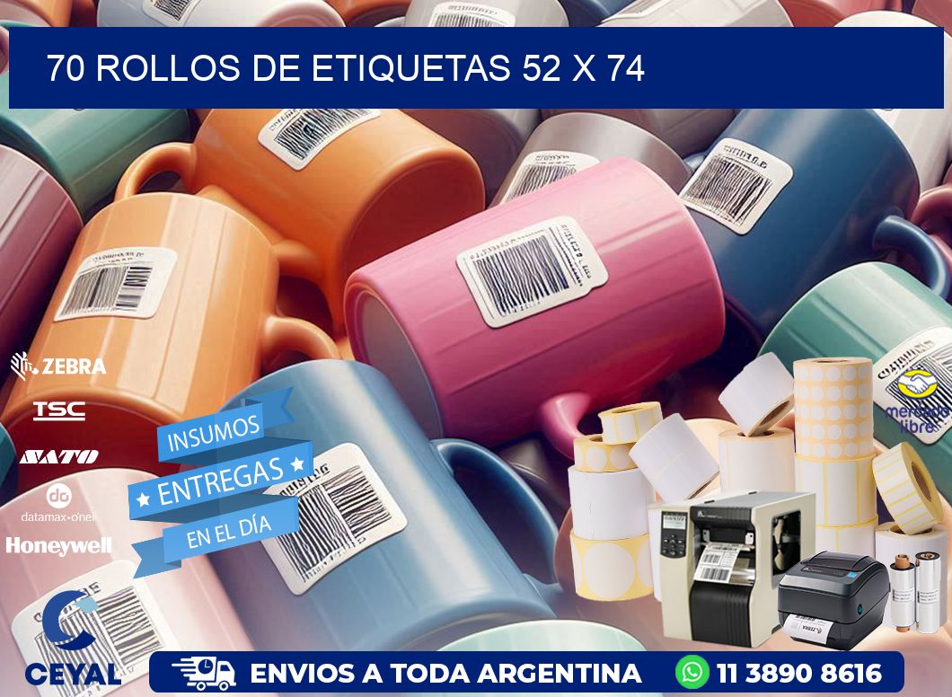 70 ROLLOS DE ETIQUETAS 52 x 74