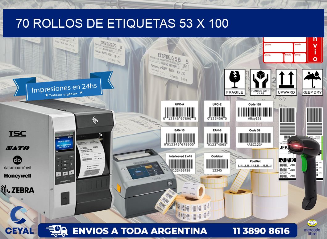 70 ROLLOS DE ETIQUETAS 53 x 100