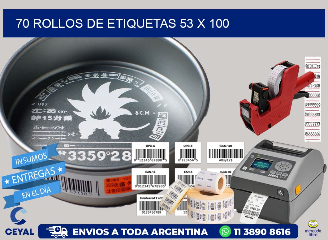 70 ROLLOS DE ETIQUETAS 53 x 100