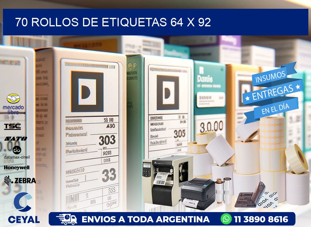 70 ROLLOS DE ETIQUETAS 64 x 92