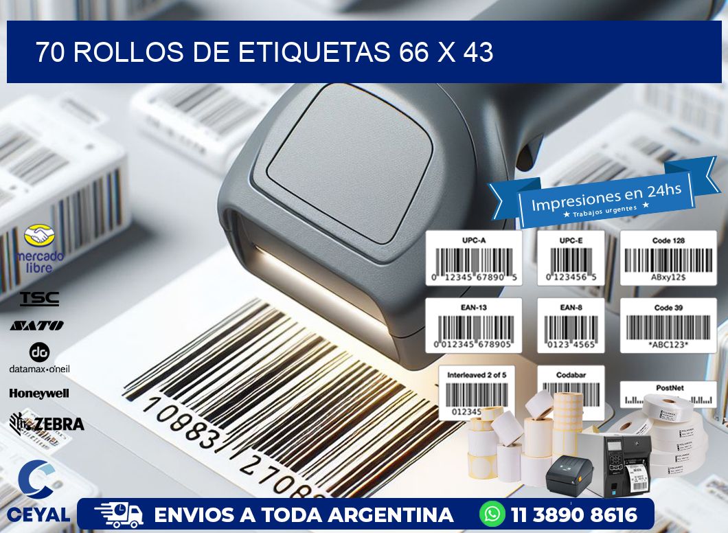 70 ROLLOS DE ETIQUETAS 66 x 43