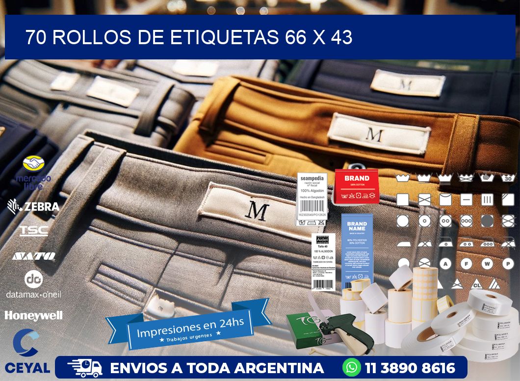 70 ROLLOS DE ETIQUETAS 66 x 43