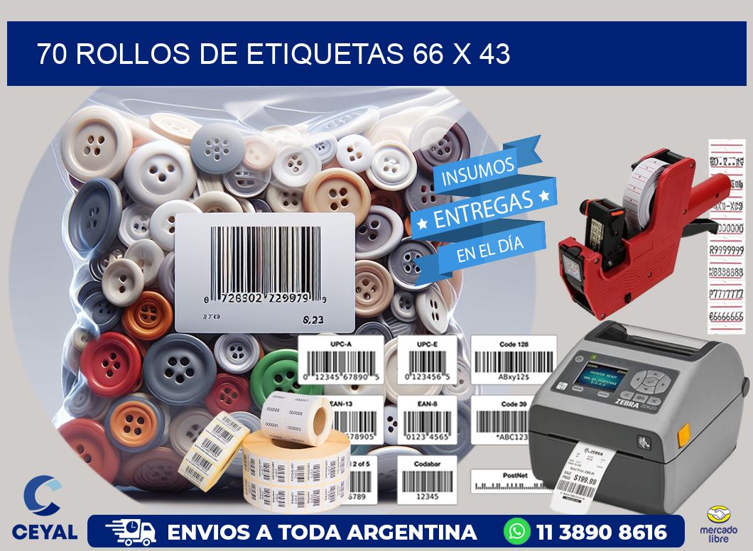 70 ROLLOS DE ETIQUETAS 66 x 43