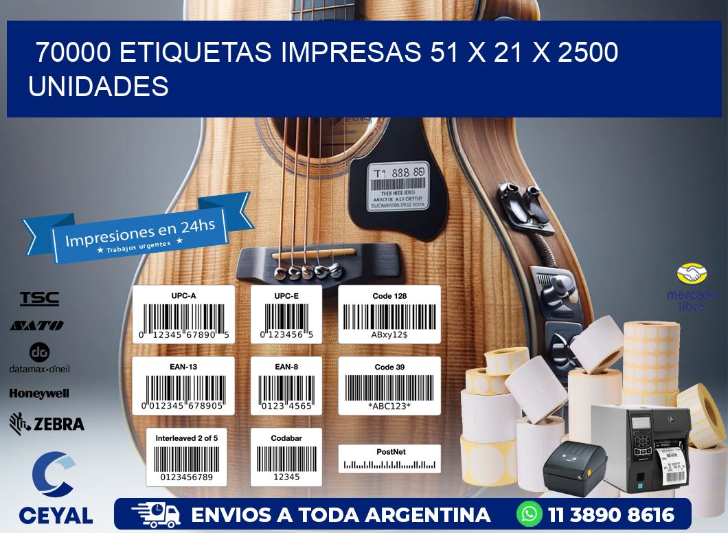 70000 ETIQUETAS IMPRESAS 51 x 21 X 2500 UNIDADES