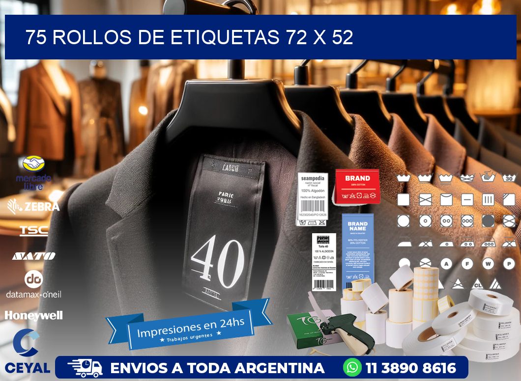 75 ROLLOS DE ETIQUETAS 72 x 52