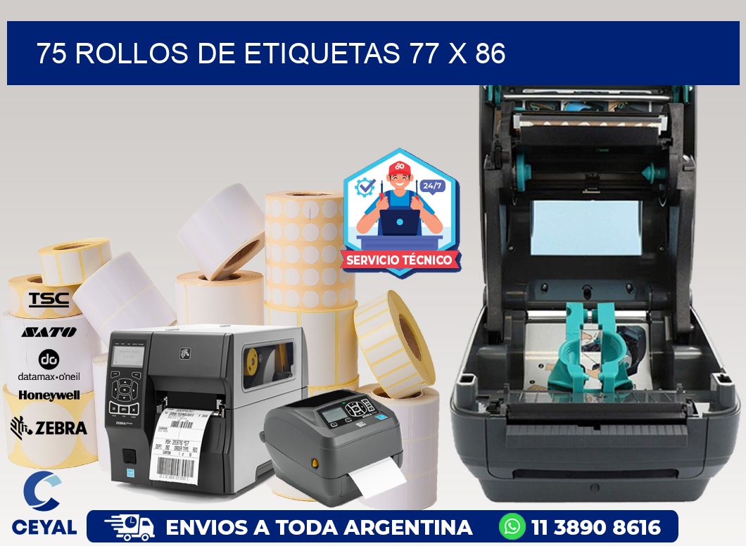 75 ROLLOS DE ETIQUETAS 77 x 86